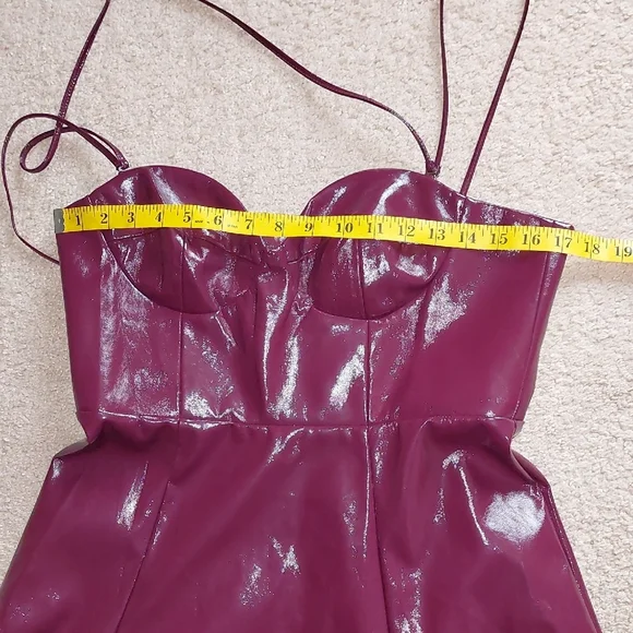 STAUD Plum Abstract Faux Leather Midi Dress Sz 12 - Picture 10 of 15